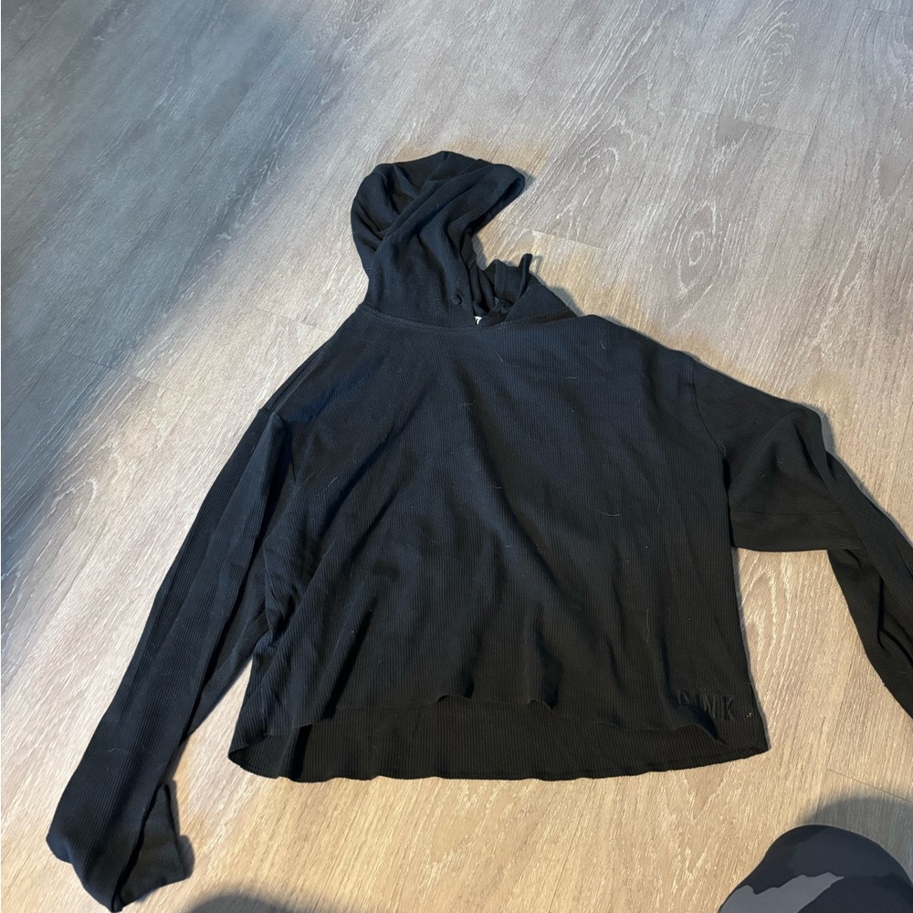 PINK Victoria's Secret Black Waffle Knit Hoodie